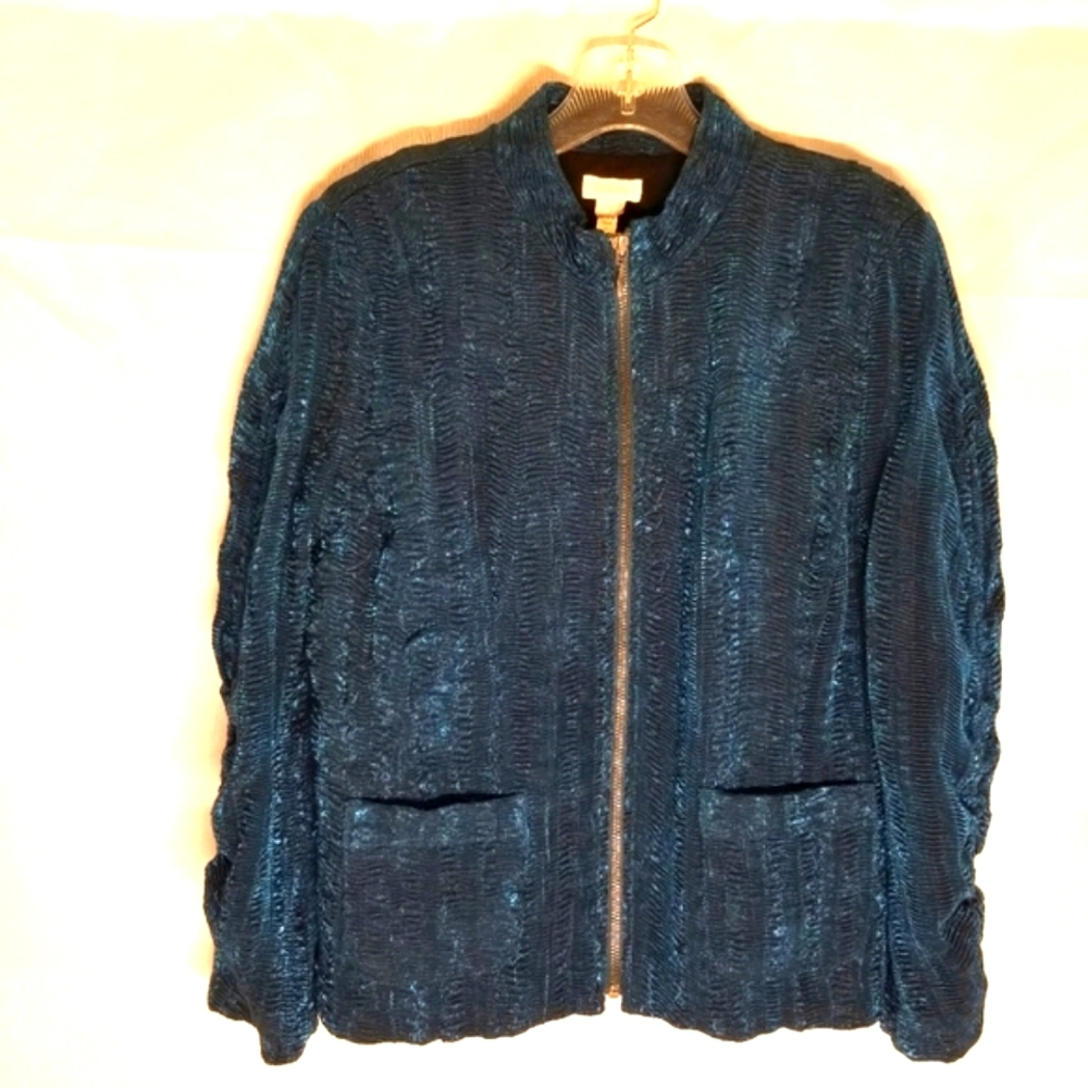 Chico'sVintage 90’s Women’s Sz 1 Blue/Black Crinkled Long Sleeve Zip-Up